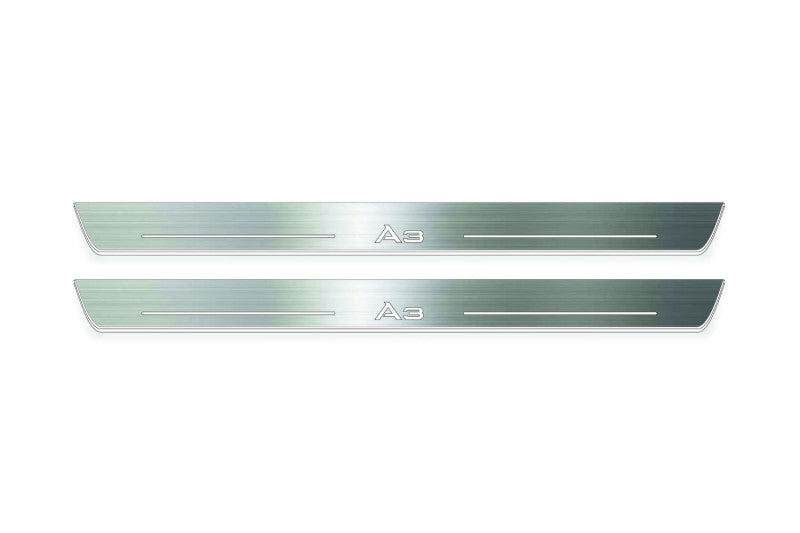 Audi A3 8V 2012+ entry guards in stainless steel with A3 logo