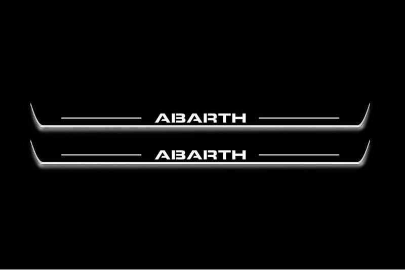 Fiat 500 2007+ door sill plates in stainless steel with Abarth logo