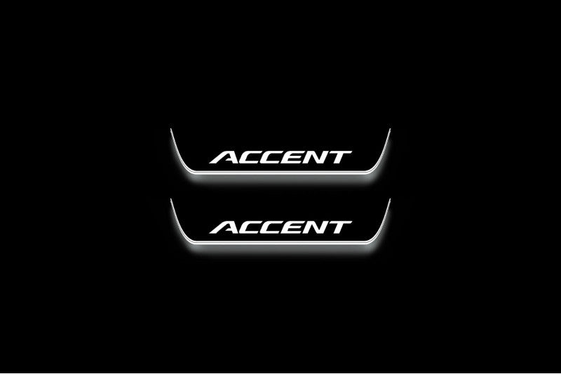LED door sill plates Hyundai Accent 2017+ in stainless steel with Accent logo
