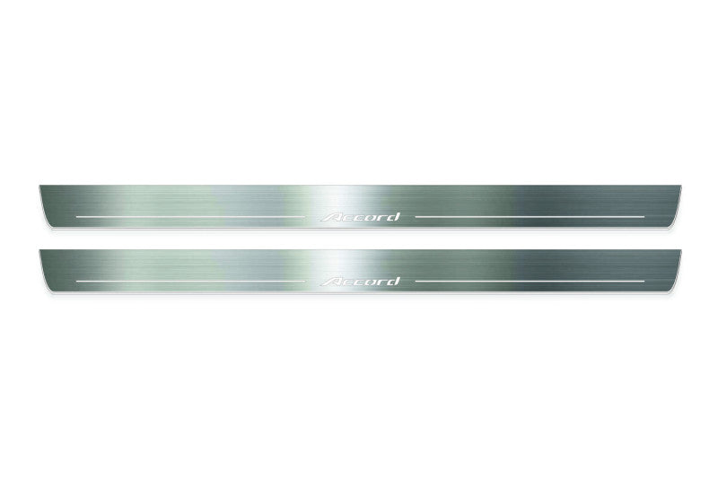 LED door sill plates Honda Accord IX Coupe 2013+ in stainless steel with Accord logo