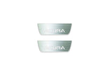 Two short silver-finished door sill plates with Acura lettering on a light background, straight-on view.