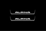 BMW 5 E34 1987+ door sill plates in stainless steel with Alpina logo