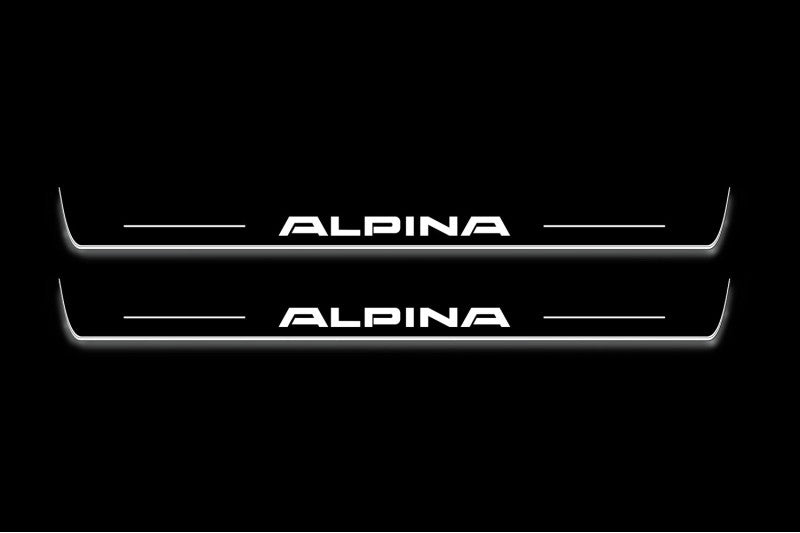LED door sill plates for BMW 5 E34 1987+ stainless steel with Alpina logo