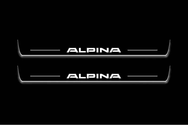 BMW 5 F10 2009+ stainless steel illuminated entry guards with Alpina logo