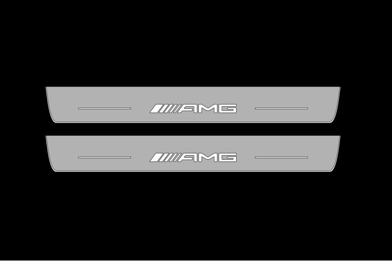 Illuminated LED Door Sill Tread Plates Mercedes EQE SUV 2022+ With AMG Logo Mercedes Led Door Sills opdesign