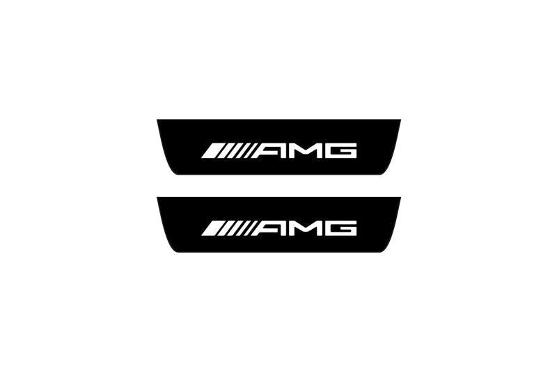 Mercedes GLE II W167 2019+ illuminated door sill protectors in stainless steel with AMG logo