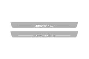 Illuminated LED Door Sill Tread Plates Mercedes CLA W117 2013-2019 With AMG Logo Mercedes Led Door Sills opdesign