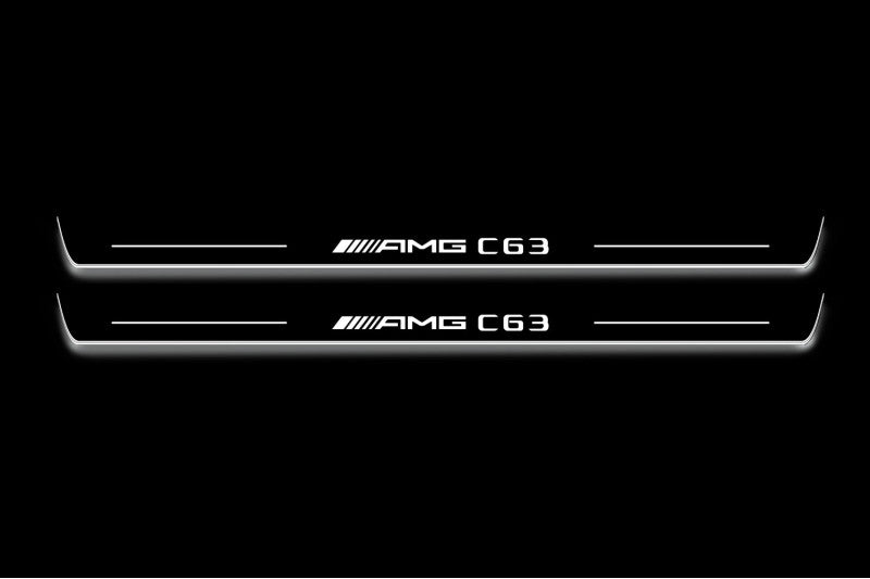 stainless steel LED door sill plates for Mercedes C W205 Coupe 2014+ with AMG С63 logo