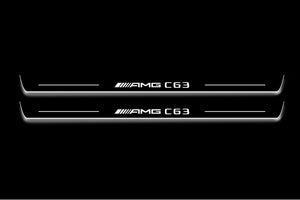 Mercedes C W205 Coupe 2014-2021 LED Door Sills Illuminated Scuff AMG С63 Logo Stainless Steel Entry Guards Door Sills Decoin