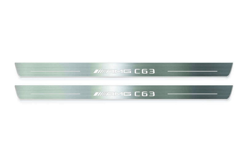 LED door sill plates Mercedes C W205 Coupe 2014+ stainless steel with AMG С63 logo