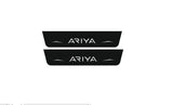 Two short black-finished door sill plates with Ariya lettering and angular graphics on a white background.