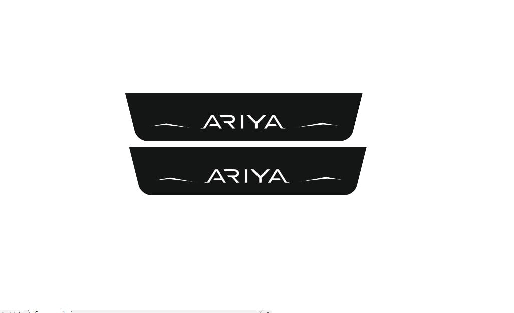 Two short black-finished door sill plates with Ariya lettering and angular graphics on a white background.