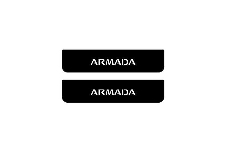 Nissan Armada II 2017+ stainless steel illuminated door sill protectors with Armada logo