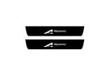 Acura MDX IV 2021+ LED door sill plates in matte black coated stainless steel with A-Spec logo
