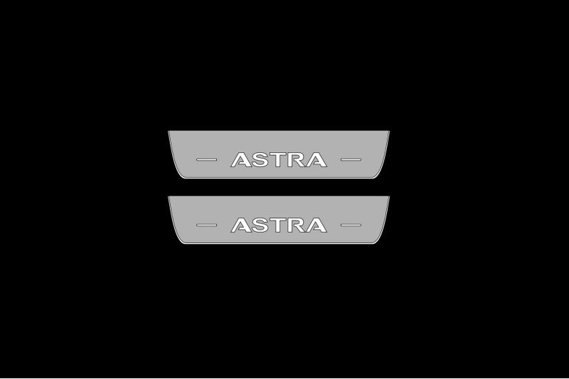 stainless steel LED door sill plates with Opel Astra H 2004+ with Astra logo