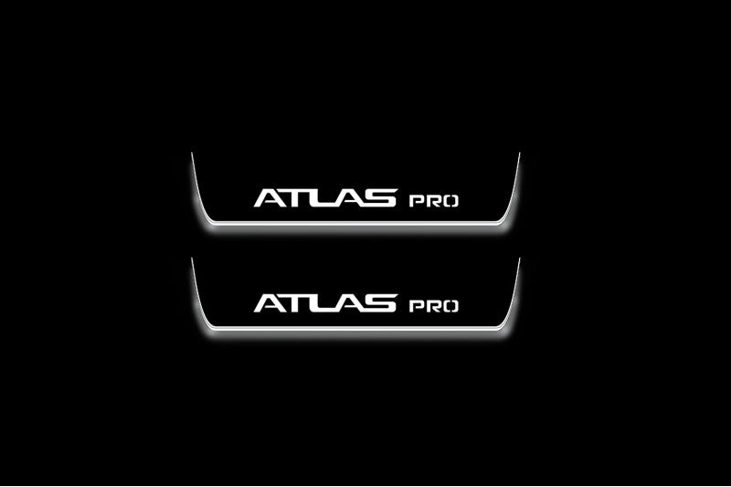 stainless steel LED door sill plates for Geely Atlas Pro 2022+ with Atlas Pro logo