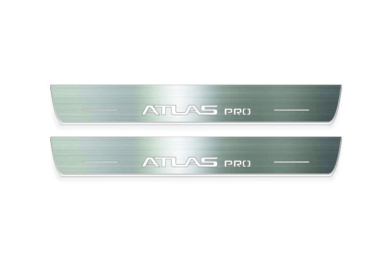 Geely Atlas Pro 2022+ LED door sill plates with Atlas Pro logo