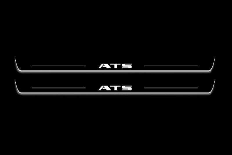 Cadillac ATS Coupe 2015+ LED door sill plates stainless steel with ATS logo