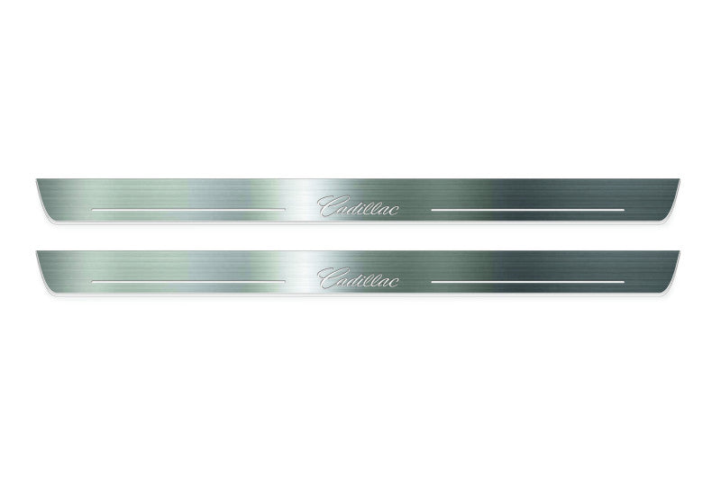 LED door sill plates for Cadillac ATS Coupe 2015+ stainless steel with Cadillac logo