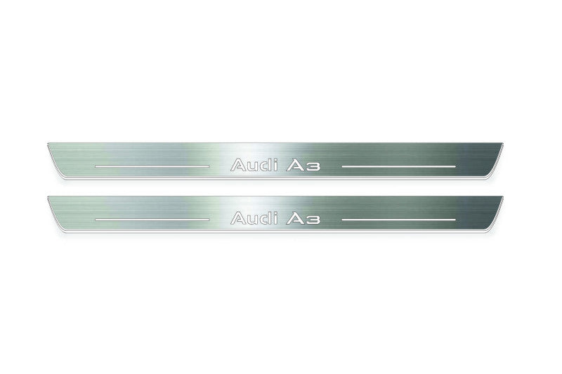 Audi A3 8V 2012+ entry guards in stainless steel with Audi A3 logo