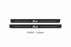 Audi A4 Sedan 8K2 Matte PRO catalogue illustration: two black FRONT plates with illuminated A4 lettering on white