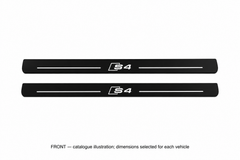 Audi A4 Sedan 8K2 Matte PRO catalogue illustration: two flat black FRONT plates with illuminated S4 lettering and top lines on white; not exact dimensions