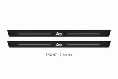 Audi A5 I Matte PRO catalogue illustration: two black FRONT plates with illuminated A5 lettering on white