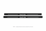 Audi A5 I Matte PRO catalogue illustration: two flat black FRONT plates with illuminated Audi A5 lettering and top lines on white; not exact dimensions