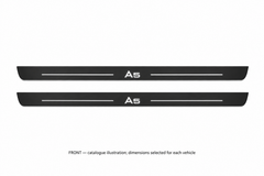 Audi A5 II F5 Matte PRO catalogue illustration: two flat black FRONT plates with illuminated A5 lettering and top lines on white; not exact dimensions