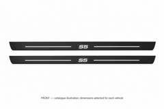 Audi A5 II F5 Matte PRO catalogue illustration: two flat black FRONT plates with illuminated S5 lettering and top lines on white; not exact dimensions