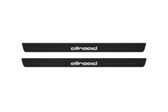 Matte PRO catalogue illustration showing two FRONT plates with illuminated Allroad lettering on a white background; Audi A6 Sedan 4F2 dimensions are selected during manufacture; rear plates are not pictured.