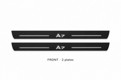 Audi A7 Sportback 4G8 Matte PRO catalogue illustration: two black FRONT plates with illuminated A7 lettering on white