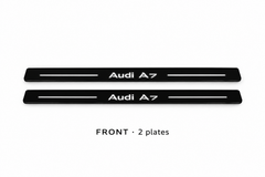 Audi A7 Sportback 4G8 Matte PRO catalogue illustration: two black FRONT plates with illuminated Audi A7 lettering on white