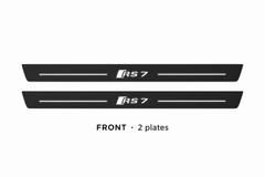 Audi A7 Sportback 4G8 Matte PRO catalogue illustration: two black FRONT plates with illuminated stylized RS7 lettering on white