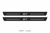 Audi A7 4K8 Matte PRO catalogue illustration: two flat black FRONT plates with illuminated S7 lettering and top lines on white; not exact dimensions