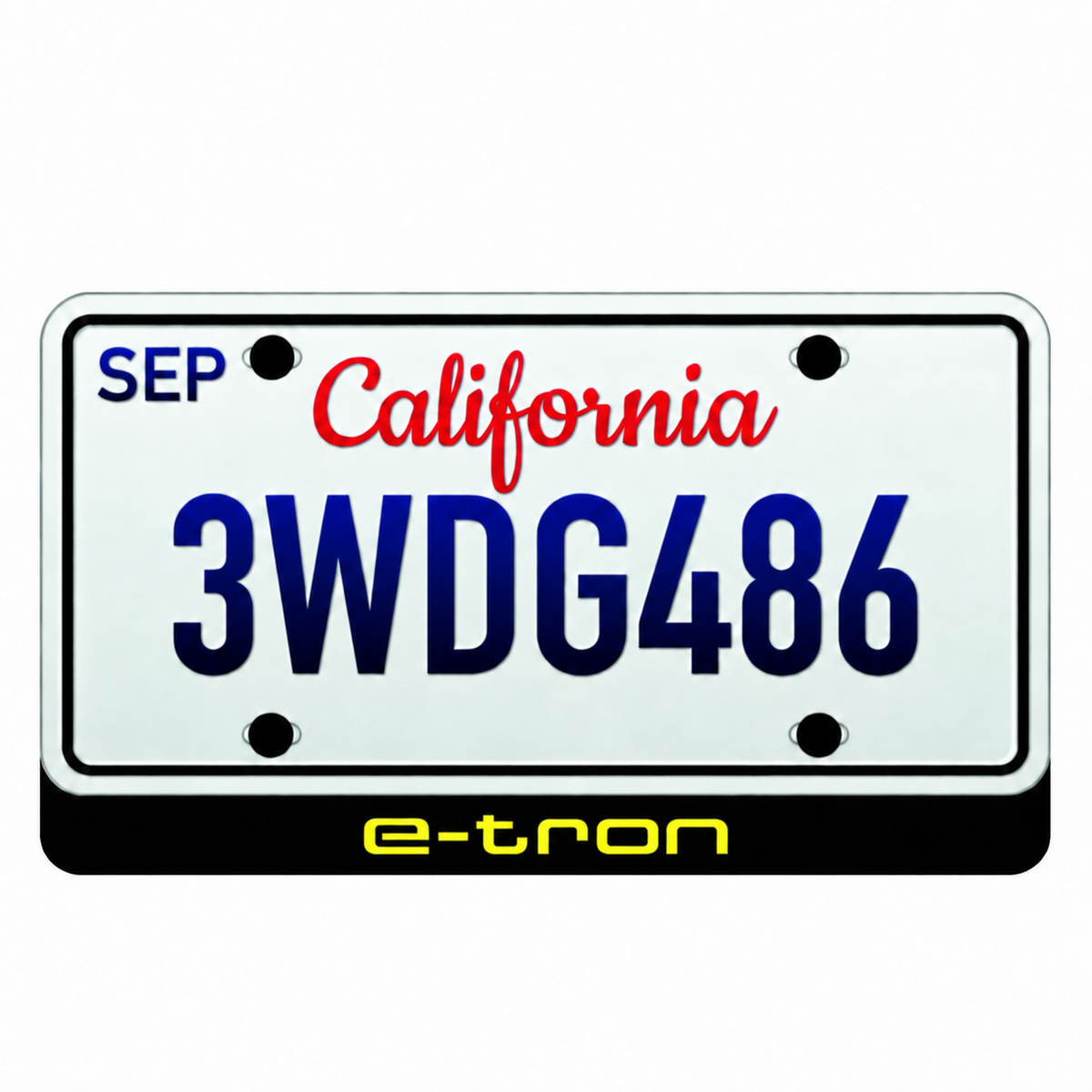 Audi e-tron illuminated LED badge beneath an illustrative US license plate; plate not included