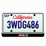 Audi RS3 illuminated LED badge beneath an illustrative US license plate; plate not included