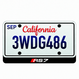 Audi RS7 illuminated LED badge beneath an illustrative US license plate; plate not included