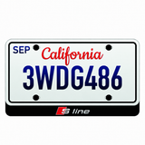 Audi S line illuminated LED badge beneath an illustrative US license plate; plate not included