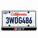 Audi SQ7 LED badge with white letters and red Audi Sport accent below an illustrative California plate; plate not included