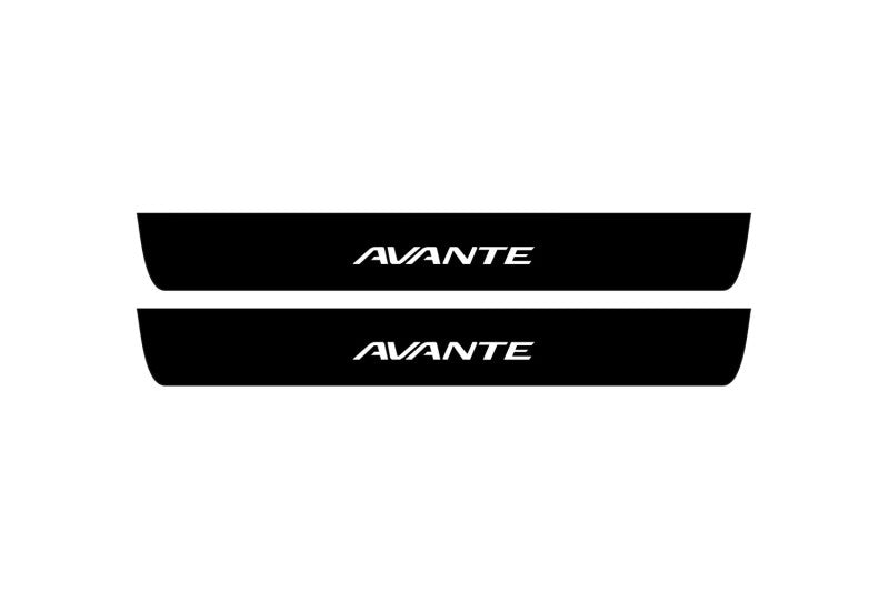 illuminated door sill protectors Hyundai Avante VI AD 2015+ stainless steel with Avante logo