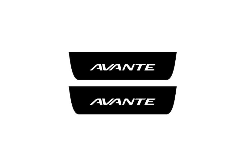 stainless steel illuminated door sill protectors with Hyundai Avante V MD 2010+ with Avante logo