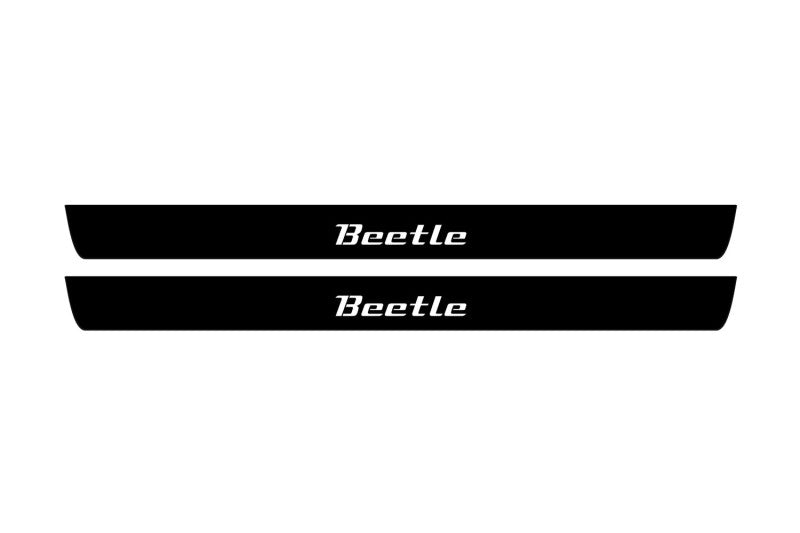 matte black coated stainless steel illuminated door sill protectors with Volkswagen Beetle 2010+ with Beetle logo