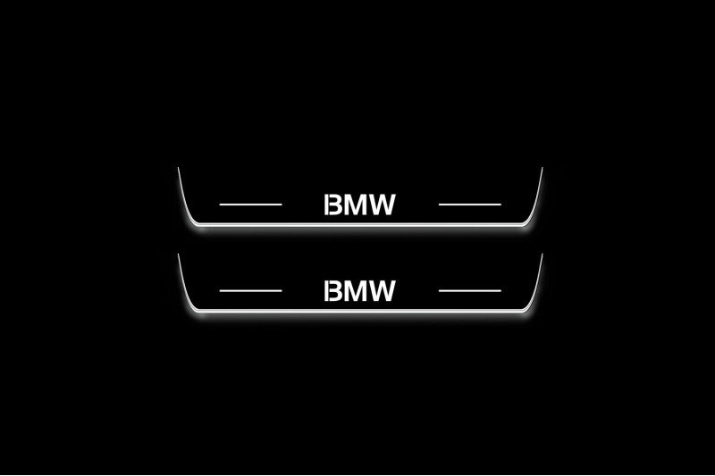 BMW 5 E34 1987+ illuminated entry guards in stainless steel with BMW logo