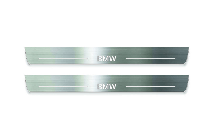 LED door sill plates BMW 5 E60 2003+ in stainless steel with BMW logo
