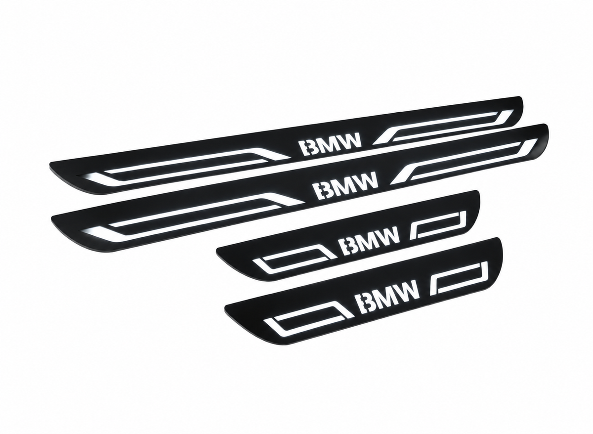 BMW 5 E61 BMW LINE Matte PRO LED door sills, FRONT and REAR four-piece illustration, matte black with white illumination