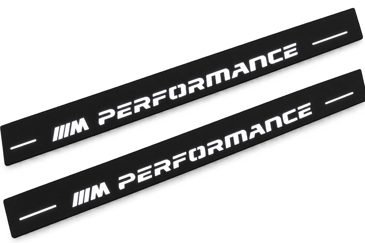 BMW 7 Series Sedan E38 m performance Type 2 Matte PRO LED door sills, FRONT two-piece illustration, matte black with white illumination