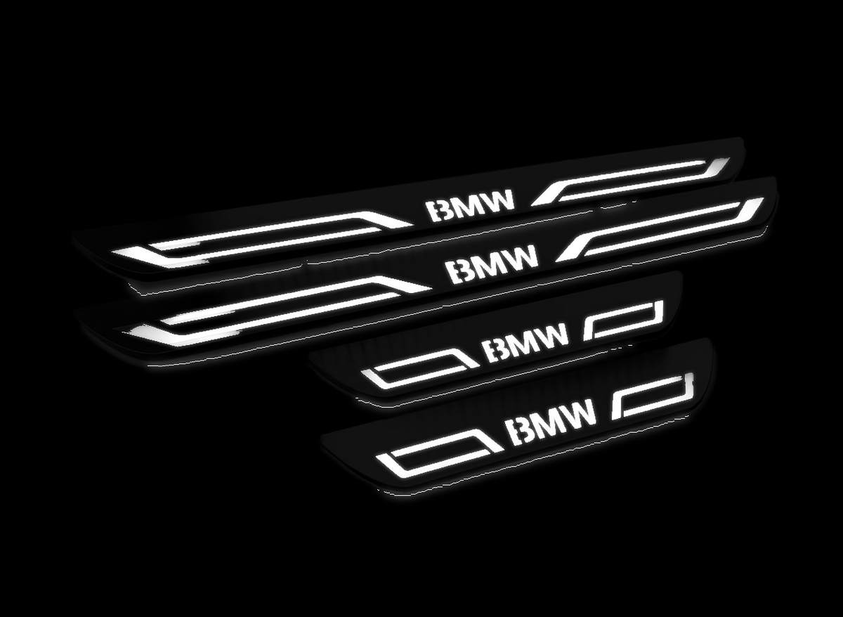 BMW LINE Stainless Full4: two long and two short illuminated door sills, white Night