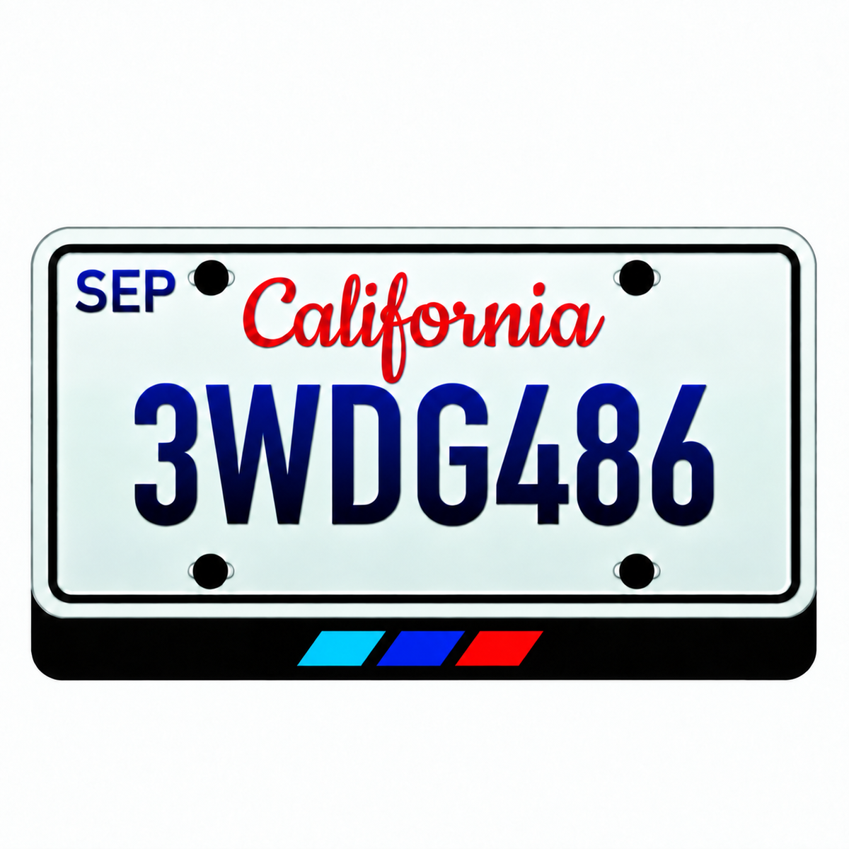 BMW M stripes illuminated LED license plate badge beneath an illustrative US plate; plate not included