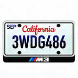 BMW M3 illuminated LED license plate badge beneath an illustrative US plate; plate not included